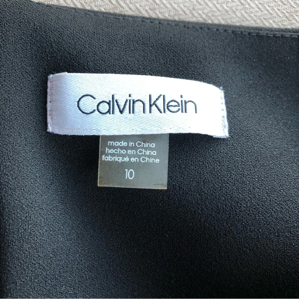 CALVIN KLEIN Black Boat Neck Waist Tie & Pockets Above The Knee Sheath Dress 10_12